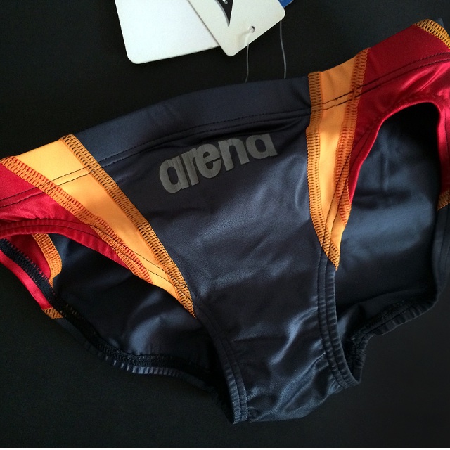 Authentic Grey Orange Red Arena Japanese Low Rise Junior Swim Trunks size SS