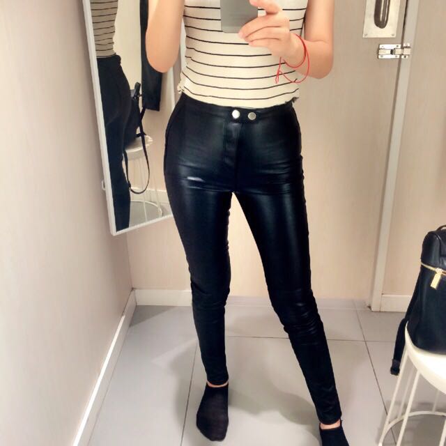 H&M High Waisted Faux Leather Trousers/ Pants
