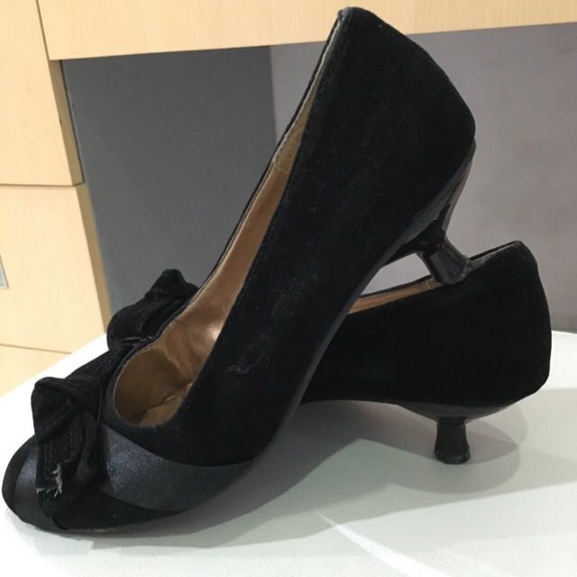 Black Shoes Ribbon Heels 5cm Sepatu Hitam Kantor Pita Fesyen Wanita Sepatu Di Carousell