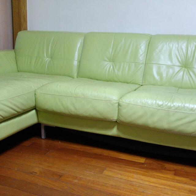 Htl L Shaped Lime Green Genuine Cow, Pale Green Leather Sofa