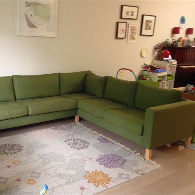 IKEA KARLSTAD Green Fabric 3 Seater + 2 Seater Corner L Shaped Sofa