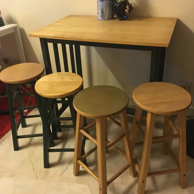 Laminated Wood High Dining Table Island Counter 4 Bar Stools Home