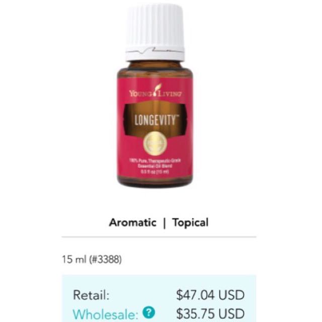 Young Living Longevity Essential Oil 15ml, Health & Beauty, Hand & Foot Care on Carousell