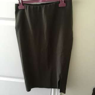 Olive Knee Length Skirt