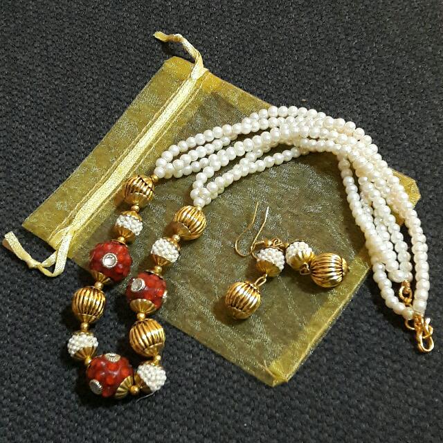 Sale Clearance Diwali Earrings N Necklace Set Pearl Indian Jewellery Jewellery Diwali Sale Clearance Women S Fashion Jewellery On Carousell