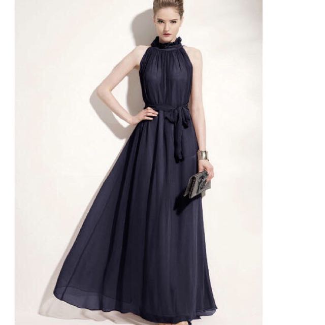 plain navy maxi dress
