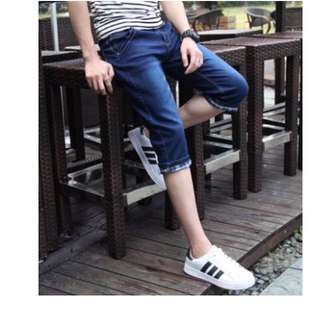 Mens Jeans Pants 3/4 Tight fitting 