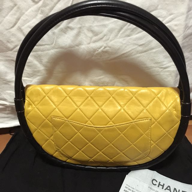 Yellow Quilted Lambskin Hula Hoop Bag Small