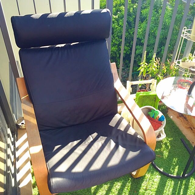IKEA Poang Chair (Black Leather), Furniture & Home Living, Furniture