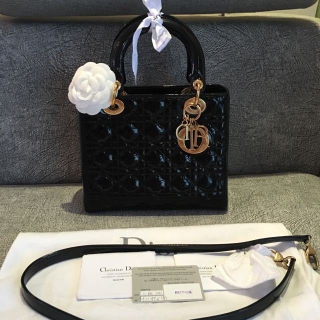 Like New Dior Lady Dior Medium Black Patent Ghw Luxury Bags Wallets On Carousell