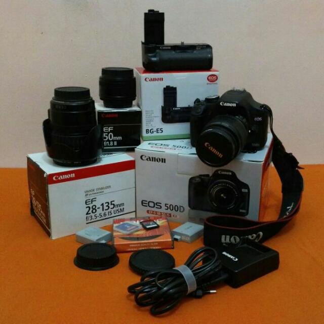 camera dslr canon 500d kit lensa fix canon 50mm f1 8 ii lensa canon 28 135 f3 5 5 6