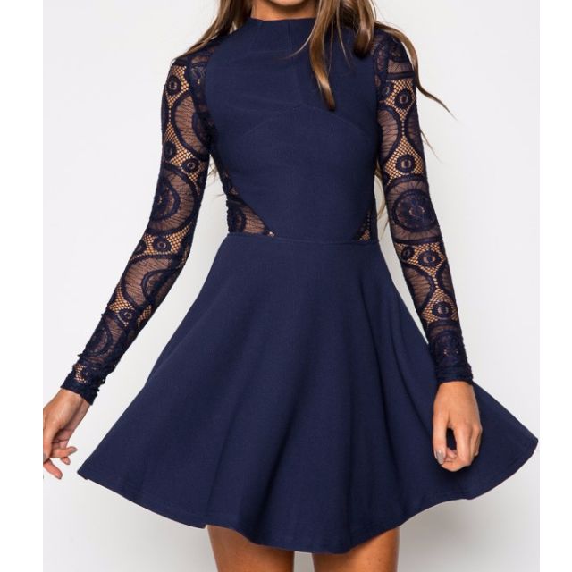 navy blue lace skater dress