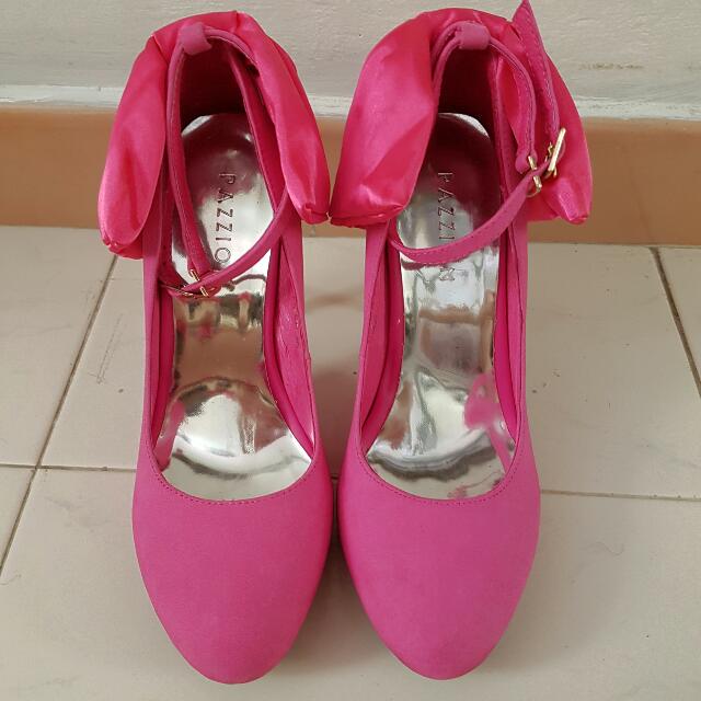 Preloved PAZZION hot Pink Ribbon Heels, Women's Fashion, Footwear