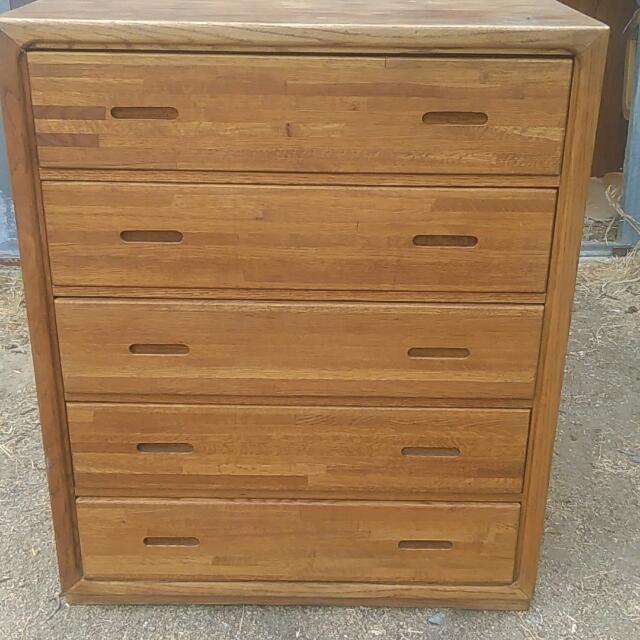 Solid Wood 5 Drawer Dresser Furniture On Carousell