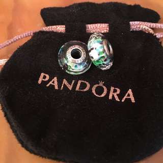 PANDORA x2 Blue, Green, Purple & White Murano Glass Charm