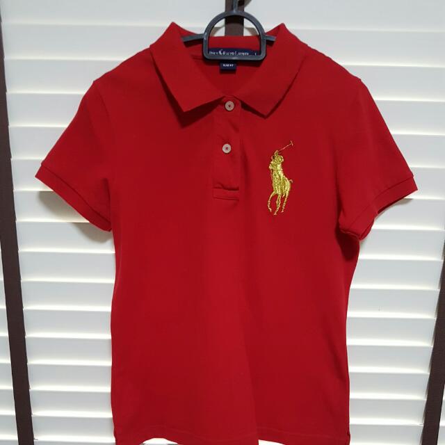 Red Polo Ralph Lauren Gold Horse Polo Tee, Women's Fashion, Tops, Other  Tops on Carousell