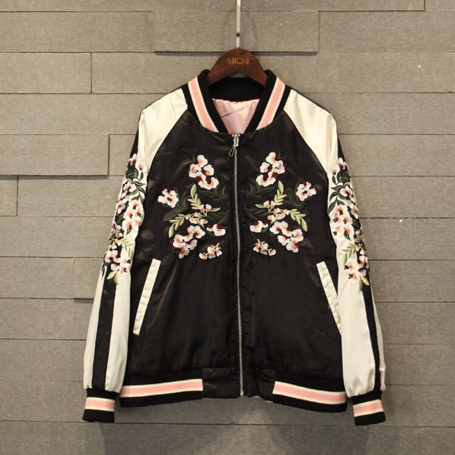 Sakura Floral Bomber Jacket, Women's Fashion, Coats, Jackets and ...