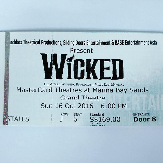 Wicked Musical Ticket x 1, Tickets & Vouchers, Event Tickets on Carousell
