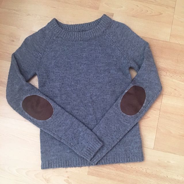 grey sweater with elbow patches