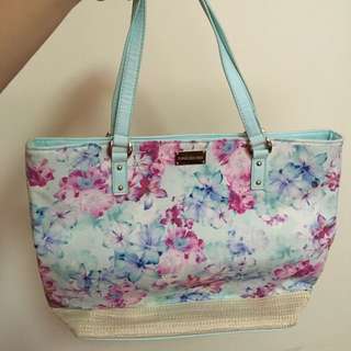 Forever New Floral Straw Tote Bag