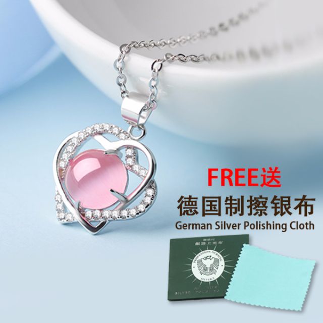 925 Silver Pink Crystal Stone Pendants Necklace Women S Fashion Photo