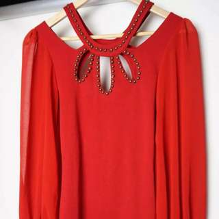 Alive Girl Cherry Red 60s Style Cocktail Long Sleeve Mini Go Go Dress Sz 8