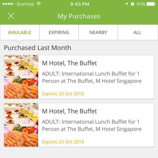 M Hotel Buffet Lunch Voucher At The Buffet For 2 Pax, Tickets ...
