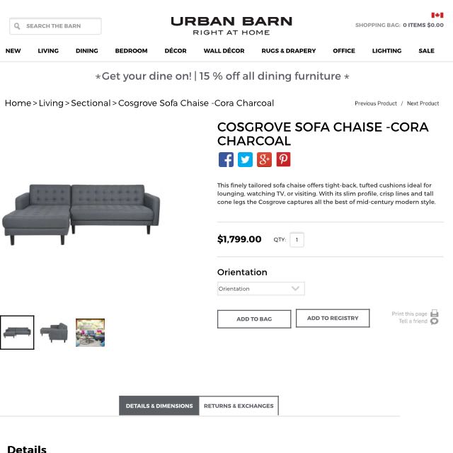 Urban Barn Cosgrove Sofa Chase And Accent Chair Home Furniture