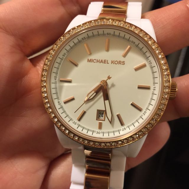 Michael kors white and gold watch store
