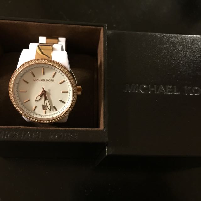 Michael kors white rose gold watch hot sale