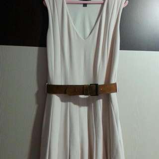 Mango Beige Pleated Dress With Belt