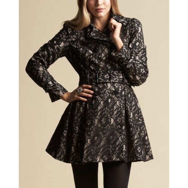 Black lace trench coat clearance