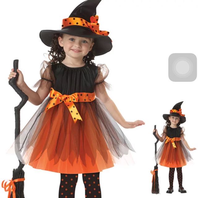 In Stock Girls Witch Costume Girls Pumpkin Costume Girls Halloween Costume Cute Witch Broomstick Cosplay Trick Treat Dress Up Event Night Dinner Dance School Performance Babies Kids Girls Apparel 4 To