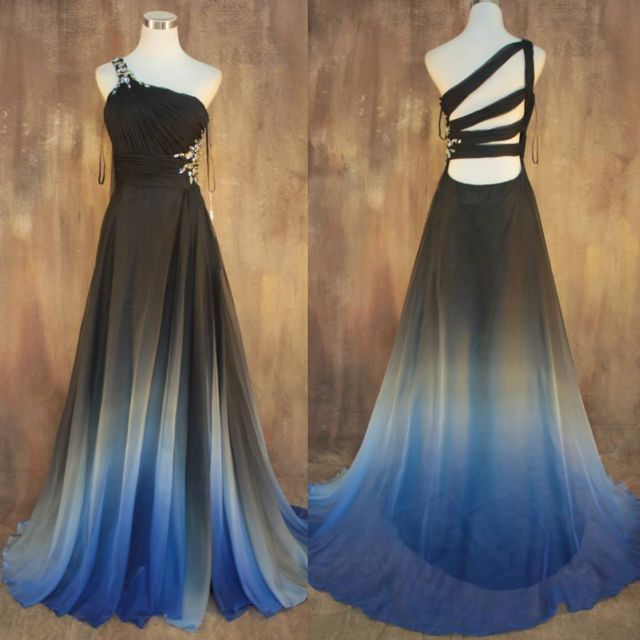 Pre Order Gradient ombre Black Blue dip dye chiffon dress sexy