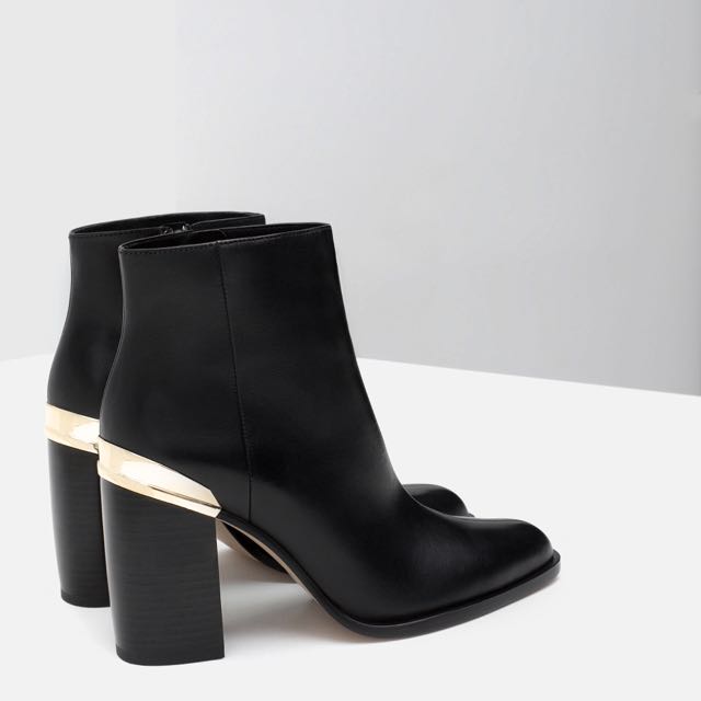 Zara Black Block Heel Leather Ankle 
