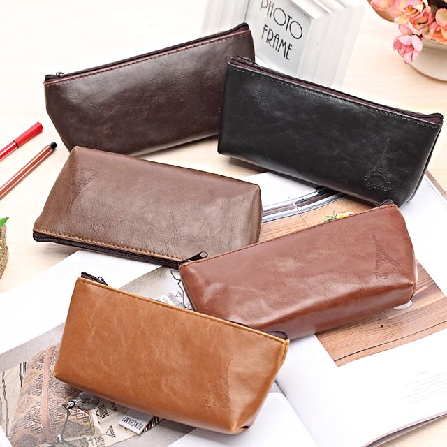 vintage leather pencil case