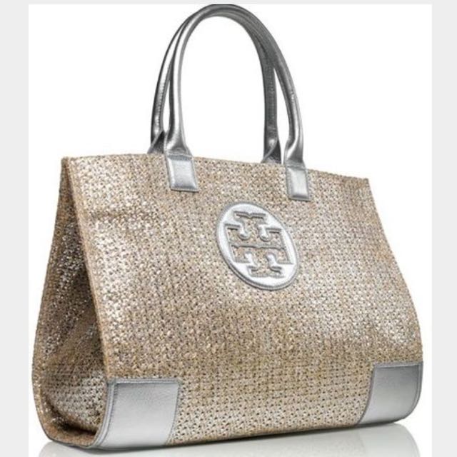 Tory Burch Ella Straw Tote (Silver), Women's Fashion, Bags & Wallets, Tote  Bags on Carousell