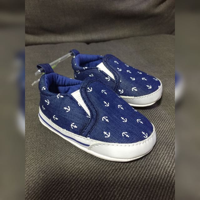 Carter S Anchor Print Slip On Crib Shoes Size 1 On Carousell