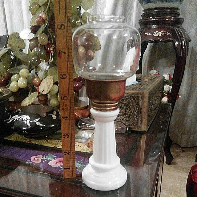 Vintage Milk Glass Candle Holder With Glass Shade Vintage Collectibles Vintage Collectibles On Carousell