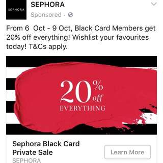 Sephora 20% Black Card Members Sale