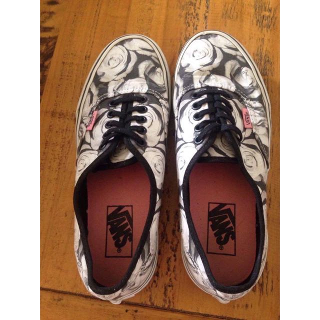 black and white flower vans