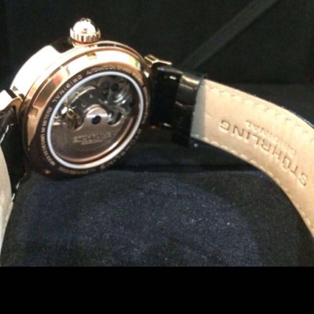 Automatic Watch (Category: Watches) located in Singapore. Submitted by qqcherry (Listing ID 70773665, Image 2). Description: Brand New Stuhrling. Received as gift Suitable for both male and female Executive watch in Rose Gold color Dual time zone at 9 o'clock AM/ PM indicator at 12 o'clock Beautiful gold-plated bridge with flywheel at 6 o'clock Good functionality Diameter 4cm.