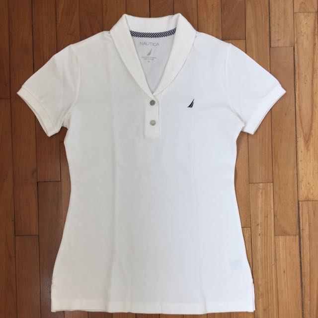 Nautica Shawl Collar Polo White T Shirt Women S Fashion Tops Shirts On Carousell