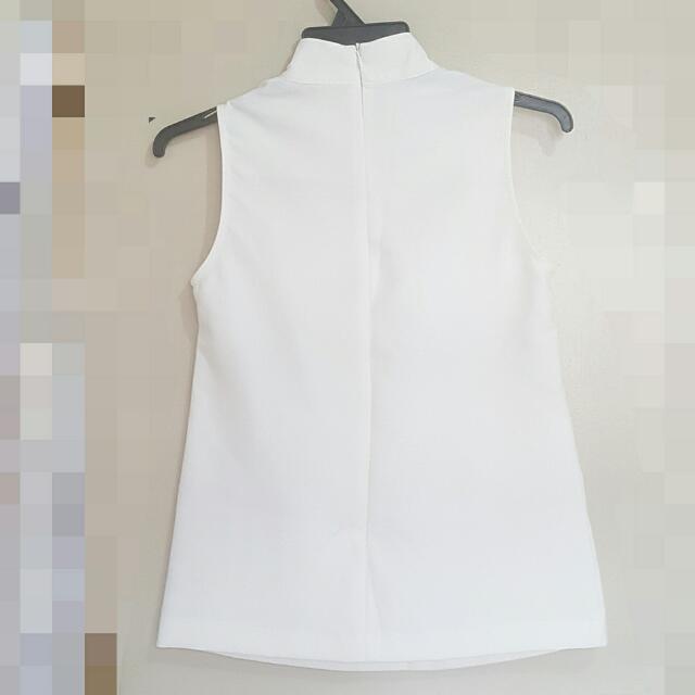 White high neck sleeveless blouse sale