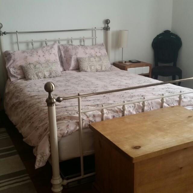 Classic Cream Ivory And Brass Metal Bed Frame Queen Furniture On Photo