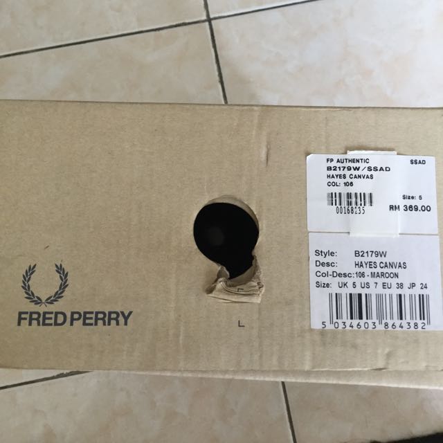 Fred Perry Authentic (Category: Others) located in Petaling Jaya. Submitted by triplegreatestm (Listing ID 71103164, Image 2). Description: Fred perry shoes Size : uk5, us7 Condition : 9/10 Colour : maroon Original price : RM369 Let go price : RM250 Negotiable Serius buyer only.