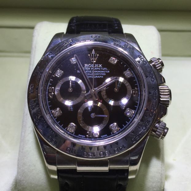 rolex daytona white gold leather strap
