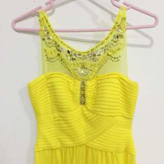 Yellow Jewel Neckline Long Dress