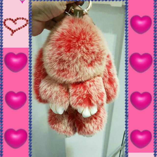 In Stock Kopenhagen Fur Two Tone Red White Bunny Bag Charm Keychain Luxury Accessories On Carousell
