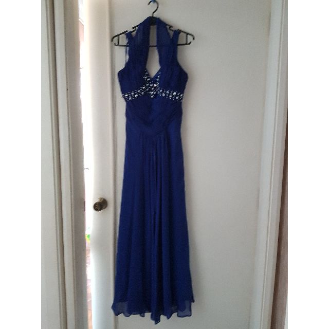 Electric blue evening top gown